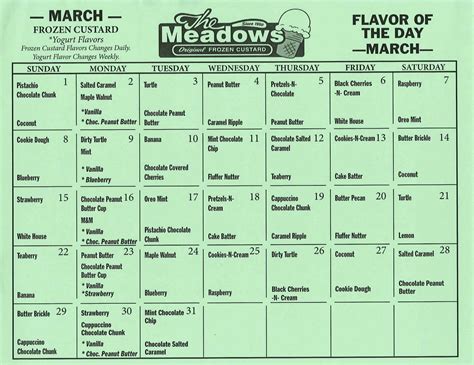 Meadows Ice Cream Calendar